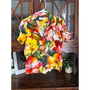 Jams World Size Small Floral Print Short Sleeve Button Down Shirt Hawaii